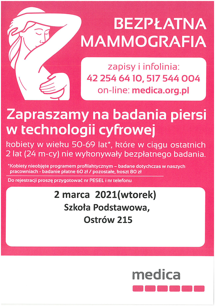 bezplatna mammografia ostrow 2021